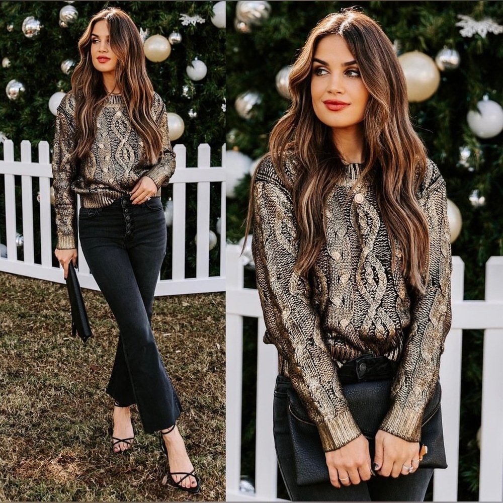 Vicidolls Painted Gold Cable Knit Sweater
